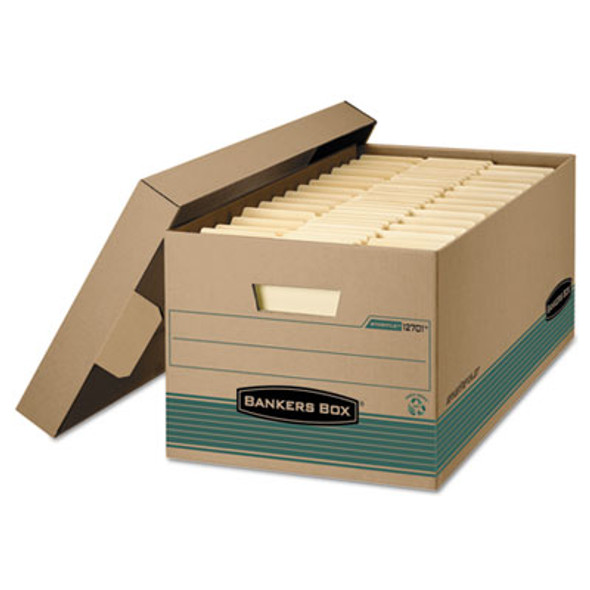 Stor/File Medium-Duty 100% Recycled Storage Boxes, Legal Files, 15.88" x 25.38" x 10.25", Kraft/Green, 12/Carton