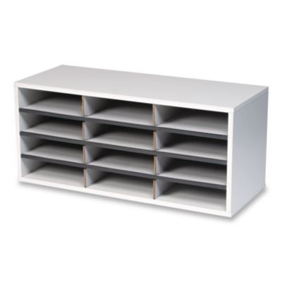 Particle Board Desktop Sorter, 12 Compartments, 29 x 11.88 x 12.9, Dove Gray