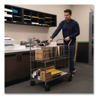 Wire Mail Cart, Metal, 2 Bins, 21.5" x 37.5" x 39.5", Chrome