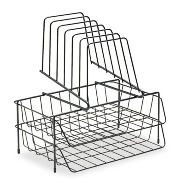 Wire Double Tray With Step File Sorter, 8 Sections, Letter Size Files, 13.88" X 10.13" X 14", Black