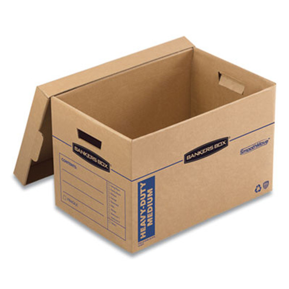 Smoothmove Maximum Strength Moving Boxes, Half Slotted Container (Hsc), Medium, 12.25" x 18.5" x 12", Brown/Blue, 8/Pack