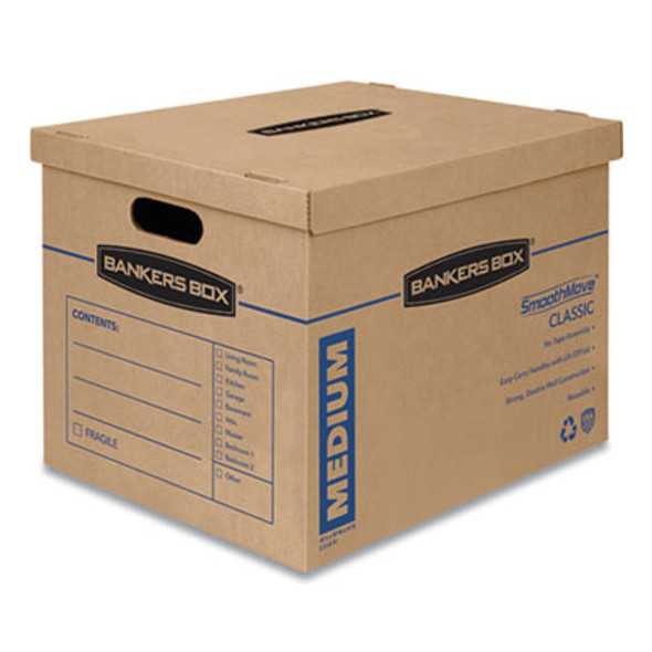 Smoothmove Classic Moving/Storage Boxes, Half Slotted Container (Hsc), Medium, 15" x 18" x 14", Brown/Blue, 8/Carton