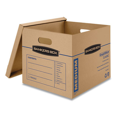 Smoothmove Classic Moving/Storage Boxes, Half Slotted Container (Hsc), Medium, 15" x 18" x 14", Brown/Blue, 8/Carton