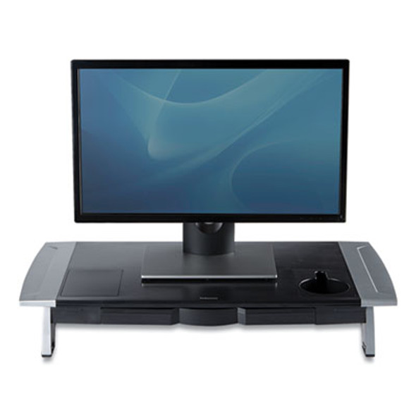 Office Suites Premium Monitor Riser, 27" X 14" X 4" To 6.5", Black/Silver