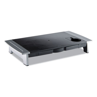 Office Suites Premium Monitor Riser, 27" X 14" X 4" To 6.5", Black/Silver