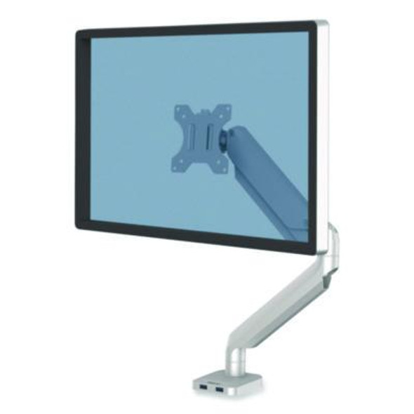 Platinum Series Single Monitor Arm, For 40" Monitors, 360 Deg Rotation, 45 Deg Tilt, 180 Deg Pan, Silver, Supports 20 Lb