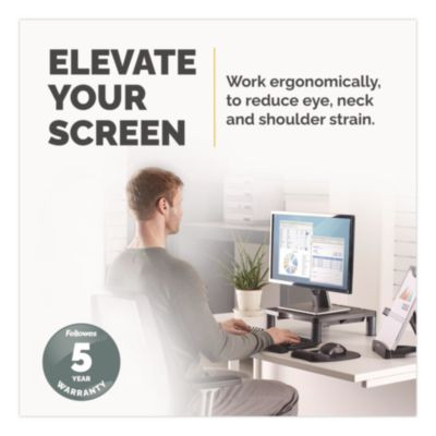 Standard Monitor Riser, 13.38" X 13.63" X 2" To 4", Graphite, Supports 60 Lbs