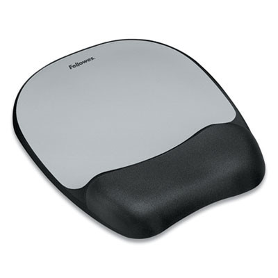 Memory Foam Mouse Pad With Wrist Rest, 7.93 x 9.25, Black/Silver