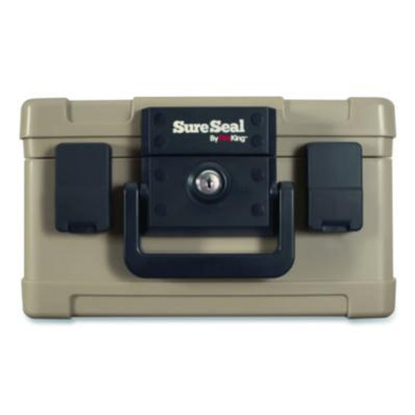 Fire And Waterproof Chest, 0.15 Cu Ft, 12.2w X 9.8d X 7.3h, Taupe