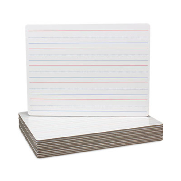 Magnetic Two-Sided Red/Blue Ruled Dry Erase Board, 12" x 9", White Surface, 12/Pack