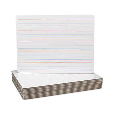 Magnetic Two-Sided Red/Blue Ruled Dry Erase Board, 12" x 9", White Surface, 12/Pack