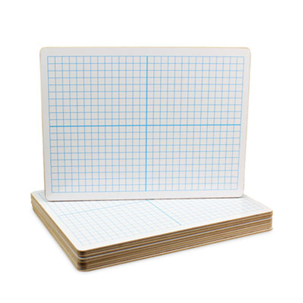 Graphing Two-Sided Dry Erase Board, Computational Grid Format, 12" x 9", White Surface, 12/Pack
