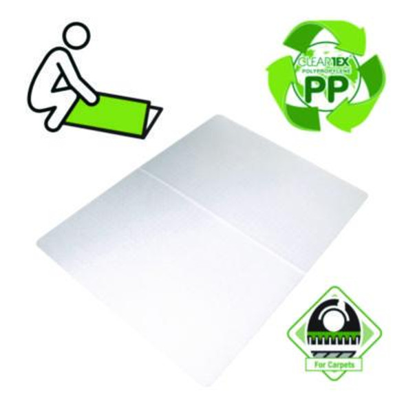 Cleartex Polypropylene Foldable Chair Mat For Low Pile Carpeted Floors, Rectangular, 35" x 46", Translucent White