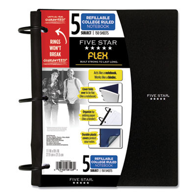 Flex Notebook, 5-Subject, Medium/College Rule, Randomly Assorted Cover Color, (150) 11 x 8.5 Sheets