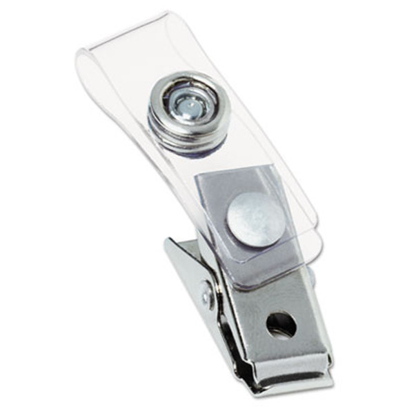 Badge Clips With Plastic Straps, 0.5" X 1.5", Clear/Silver, 100/Box