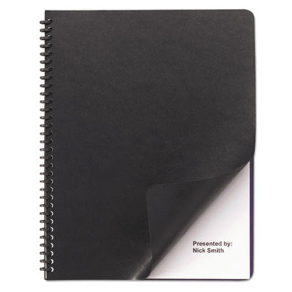 Leather-Look Presentation Covers For Binding Systems, Paper, Round Corners, 11.25 x 8.75, Black, 50 Sets/Pack