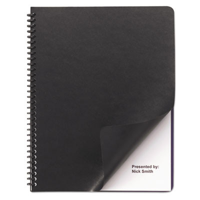 Leather-Look Presentation Covers For Binding Systems, Paper, Round Corners, 11.25 x 8.75, Black, 50 Sets/Pack