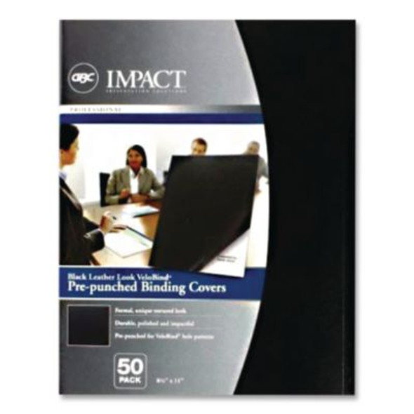Velobind Pre-Punched Presentation Covers With Leatherlike Texture, Paper, Square Corners, 11 x 8.5, Black, 50/Pack