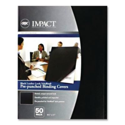 Velobind Pre-Punched Presentation Covers With Leatherlike Texture, Paper, Square Corners, 11 x 8.5, Black, 50/Pack