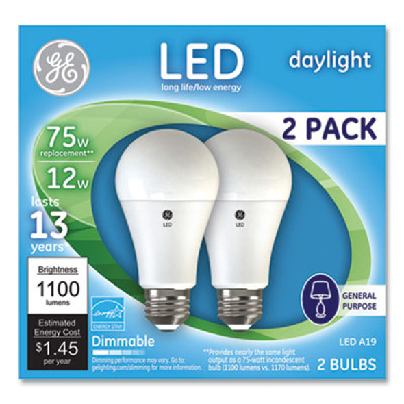75W Led Bulbs, A19, 12 W, Daylight, 2/Pack