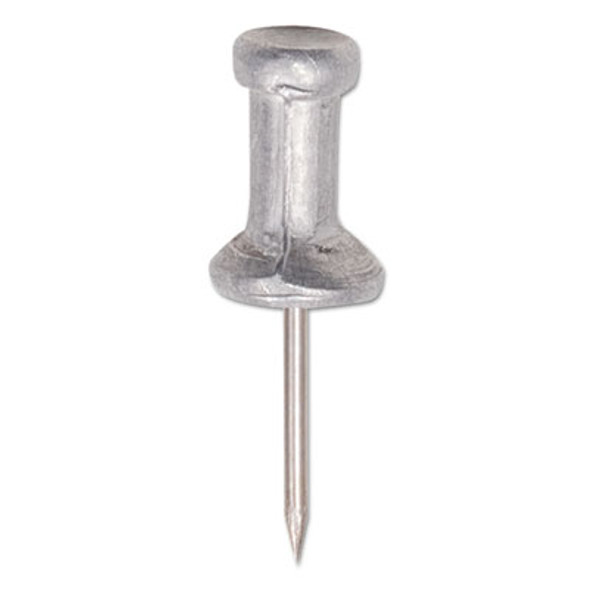 Aluminum Head Push Pins, Aluminum, Silver, 0.5", 100/Box
