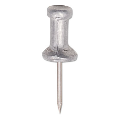 Aluminum Head Push Pins, Aluminum, Silver, 0.5", 100/Box