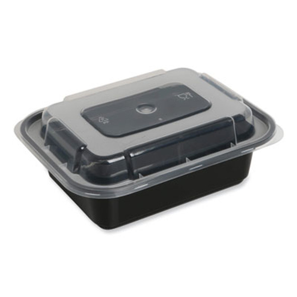 Microwavable Food Container With Lid, Rectangular, 12 Oz, 5.78 x 4.52 x 2.24, Black/Clear, Plastic, 150/Carton