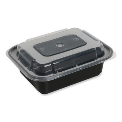 Microwavable Food Container With Lid, Rectangular, 12 Oz, 5.78 x 4.52 x 2.24, Black/Clear, Plastic, 150/Carton