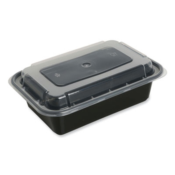 Microwavable Food Container With Lid, Rectangular, 16 Oz, 7.48 x 5.03 x 2.04, Black/Clear, Plastic, 150/Carton