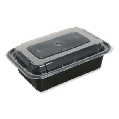 Microwavable Food Container With Lid, Rectangular, 16 Oz, 7.48 x 5.03 x 2.04, Black/Clear, Plastic, 150/Carton