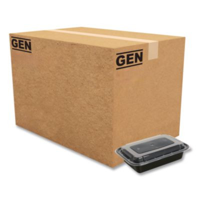 Microwavable Food Container With Lid, Rectangular, 16 Oz, 7.48 x 5.03 x 2.04, Black/Clear, Plastic, 150/Carton