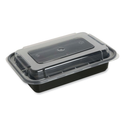 Microwavable Food Container With Lid, Rectangular, 24 Oz, 7.48 x 5.03 x 2.48, Black/Clear, Plastic, 150/Carton
