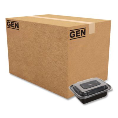 Microwavable Food Container With Lid, Rectangular, 32 Oz, 8.81 x 6.02 x 2.24, Black/Clear, Plastic, 150/Carton