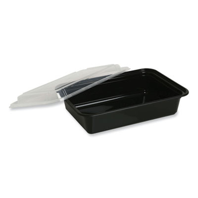 Microwavable Food Container With Lid, Rectangular, 32 Oz, 8.81 x 6.02 x 2.24, Black/Clear, Plastic, 150/Carton