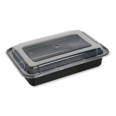 Microwavable Food Container With Lid, Rectangular, 38 Oz, 8.81 x 6.02 x 2.48, Black/Clear, Plastic, 150/Carton