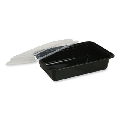 Microwavable Food Container With Lid, Rectangular, 38 Oz, 8.81 x 6.02 x 2.48, Black/Clear, Plastic, 150/Carton
