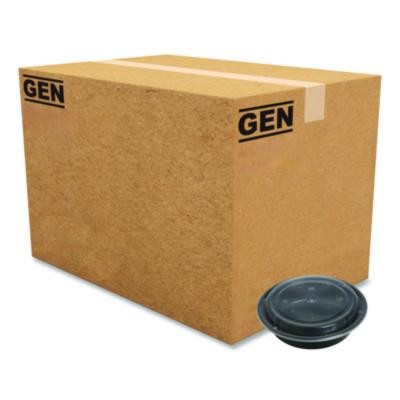 Microwavable Food Container With Lid, Round, 24 Oz, 7.28 x 7.28 x 1.96, Black/Clear, Plastic, 150/Carton