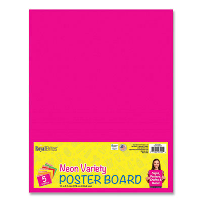 Premium Coated Poster Board, 11" x 14", Assorted Neon Colors, 5/Pack