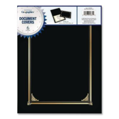 Certificate/Document Cover, 12.5 x 9.75, Black, 6/Pack