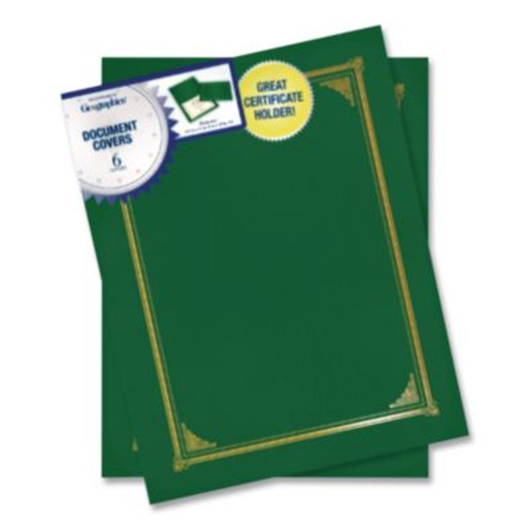 Certificate/Document Cover, 12.5 x 9.75, Green, 6/Pack