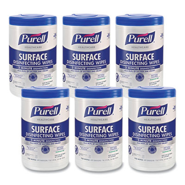 Healthcare Surface Disinfecting Wipes, 1-Ply, 7 x 10, Unscented, White, 110 Wipes/Canister, 6 Canisters/Carton