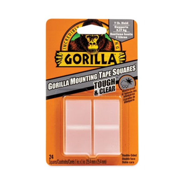 Tough And Clear Double-Sided Mounting Tape Squares, Holds Up To 0.58 Lb Per Pair (Up To 7 Lb Per 24), 1" x 1", Clear, 24/Pack