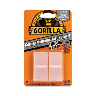 Tough And Clear Double-Sided Mounting Tape Squares, Permanent, Holds Up To 0.58 Lb, 1" x 1", Clear, 24/Pack
