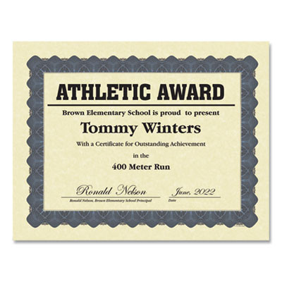 Metallic Border Certificates, 11 X 8.5, Ivory/Blue With Blue Border, 100/Pack