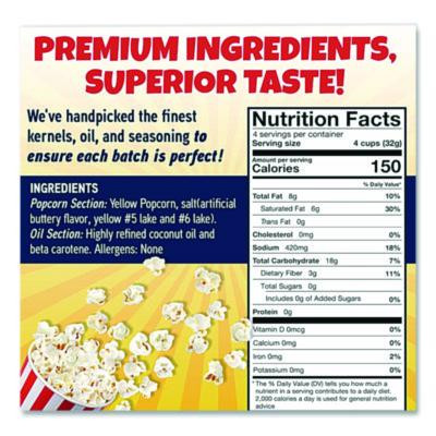 Premium America Popcorn, Butter, 8 Oz Pack, 36/Carton