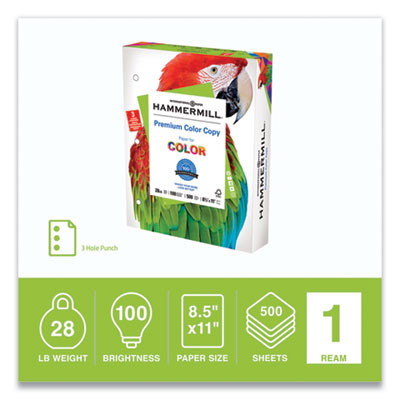 Premium Color Copy Print Paper, 100 Bright, 3-Hole, 28 Lb Bond Weight, 8.5 x 11, Photo White, 500 Sheets/Ream, 8 Reams/Carton
