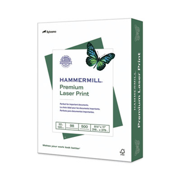 Premium Laser Print Paper, 98 Bright, 32 Lb Bond Weight, 8.5 x 11, White, 500/Ream