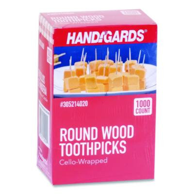Individually Wrapped Round Wood Toothpicks, 4", Natural, 1,000/Box, 12 Boxes/Carton