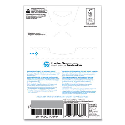 Premium Plus Photo Paper, 11.5 Mil, 4 X 6, Glossy White, 100/Pack