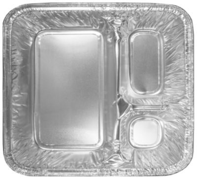 Three-Compartment Oblong Food Container, 24 Oz, 6.38 x 1.47 x 8, Silver, Aluminum, 500/Carton